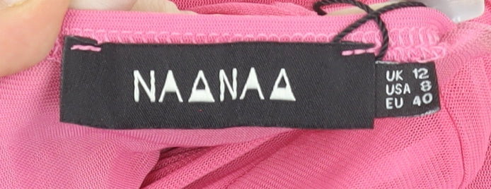 NAANAA Women Pink Size 12 Bodycon Ruched Sleeveless Mini Dress