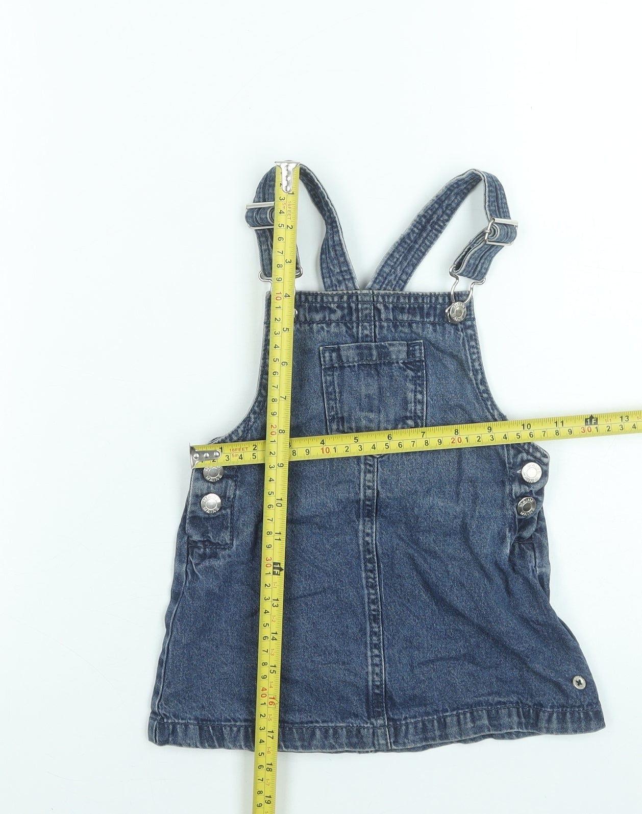 Maine New England Girls Blue Denim Pinafore Dress 18-24 Months Adjustable Straps