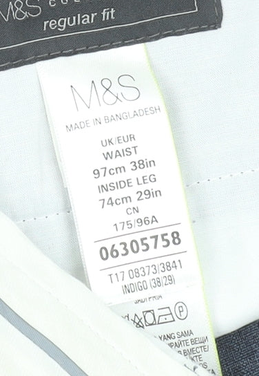 Marks and Spencer Men’s Blue Regular Fit Dress Trousers 38W 29L