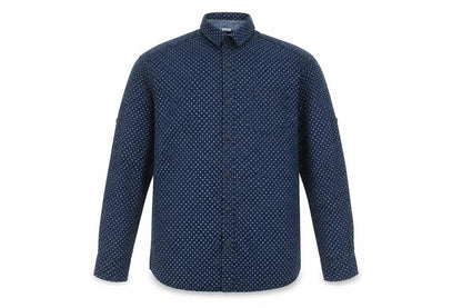 s.Oliver Men's Blue Geometric Long Sleeve Button-Up Shirt XL