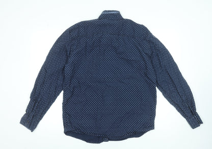 s.Oliver Men's Blue Geometric Long Sleeve Button-Up Shirt XL