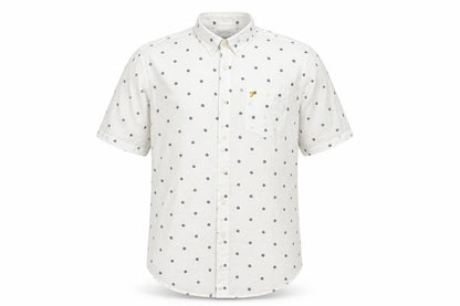 Farah Men's White Polka Dot Short Sleeve Cotton Button-Up Shirt - L