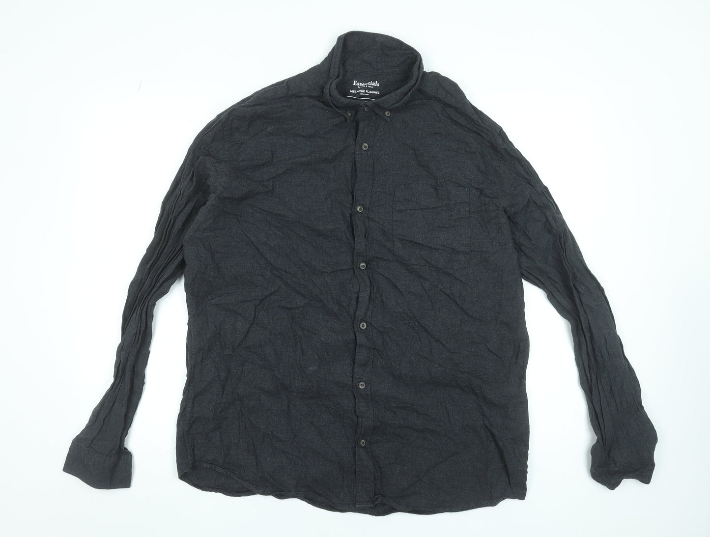 Jack & Jones Men's Grey Flannel Button-Up Shirt Size 2XL Regular Fit