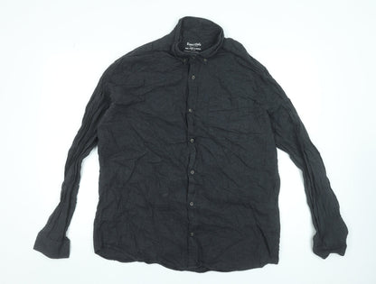 Jack & Jones Men's Grey Flannel Button-Up Shirt Size 2XL Regular Fit