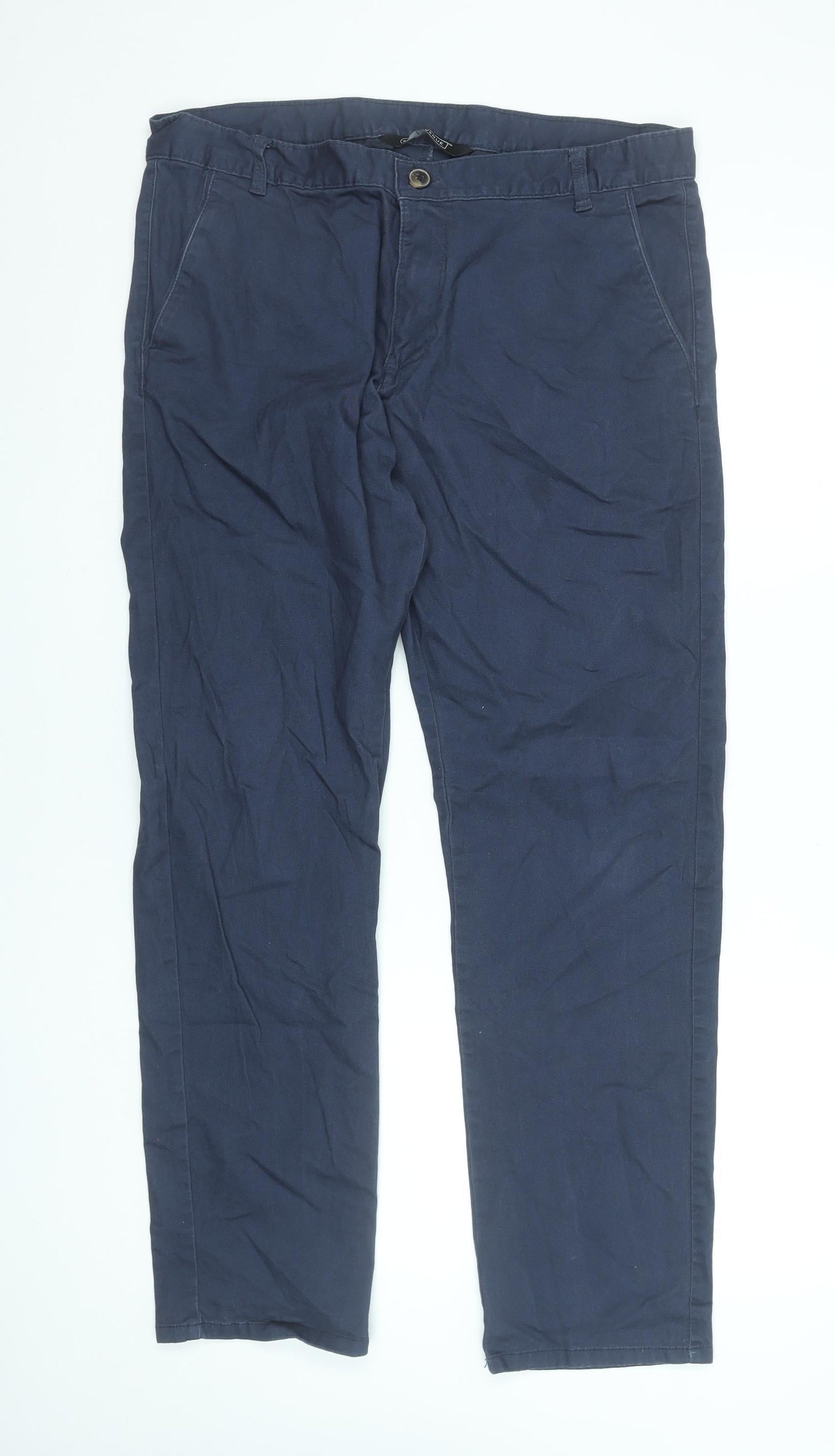 Avenue Men's Navy Blue Chino Trousers 38in Waist Cotton Blend