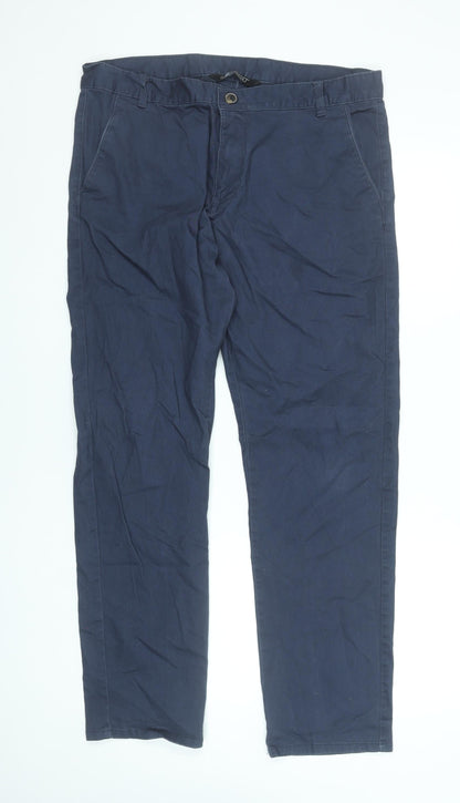 Avenue Men's Navy Blue Chino Trousers 38in Waist Cotton Blend
