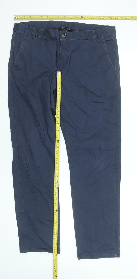 Avenue Men's Navy Blue Chino Trousers 38in Waist Cotton Blend