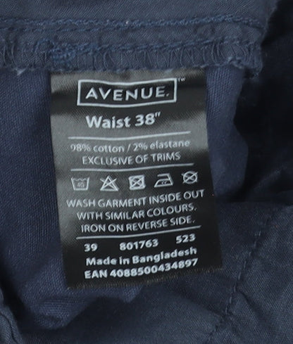 Avenue Men's Navy Blue Chino Trousers 38in Waist Cotton Blend