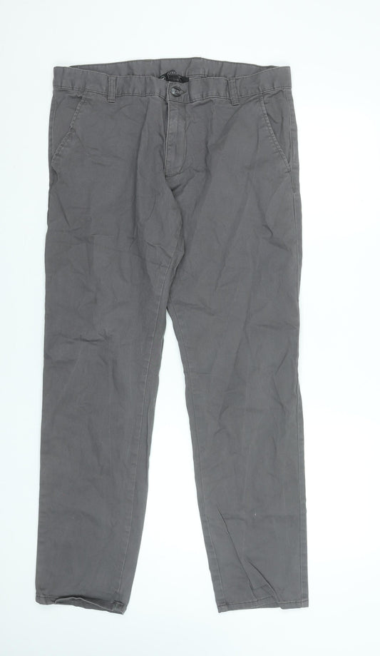 Avenue Men's Grey Chino Trousers Size 36 Regular Fit Cotton Blend