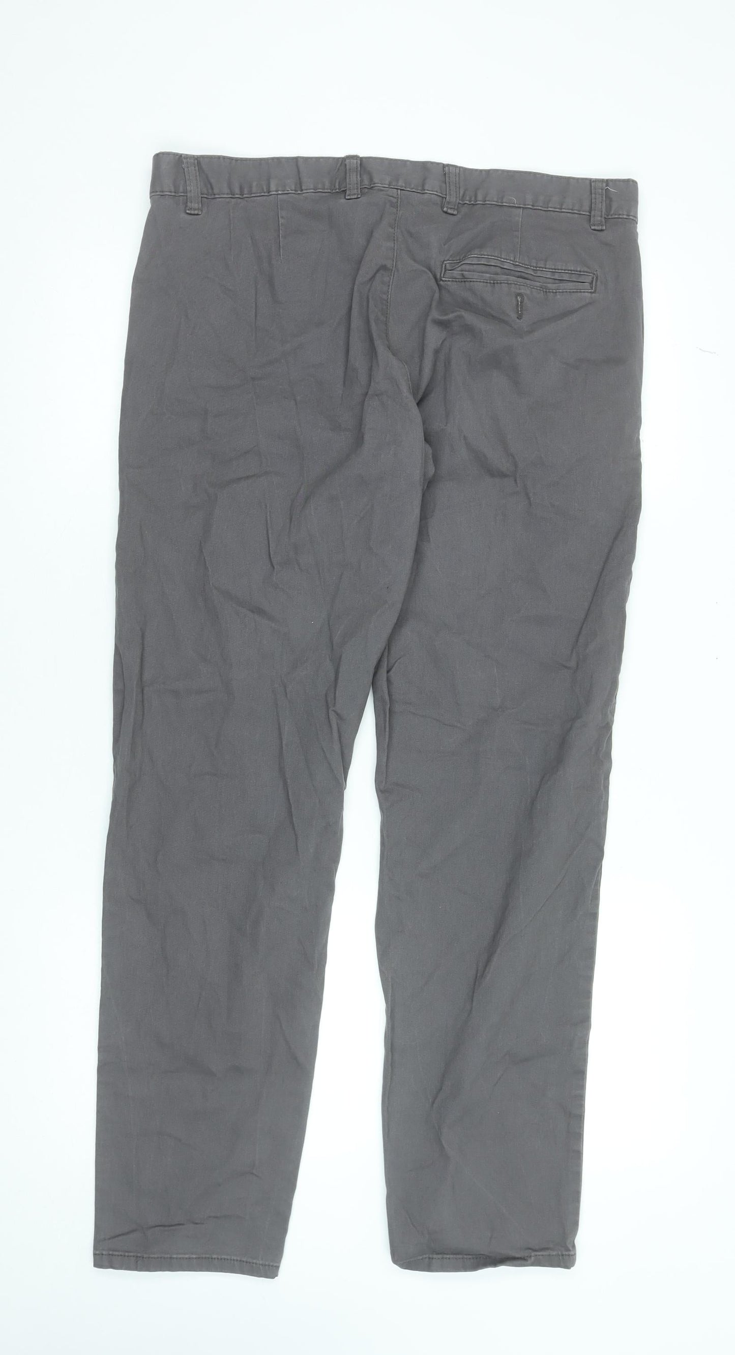 Avenue Men's Grey Chino Trousers Size 36 Regular Fit Cotton Blend
