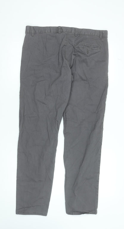 Avenue Men's Grey Chino Trousers Size 36 Regular Fit Cotton Blend