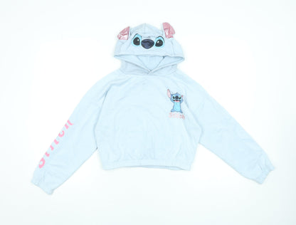 Disney Stitch Girls Light Blue Hoodie 9-10 Years Pullover Graphic Hooded