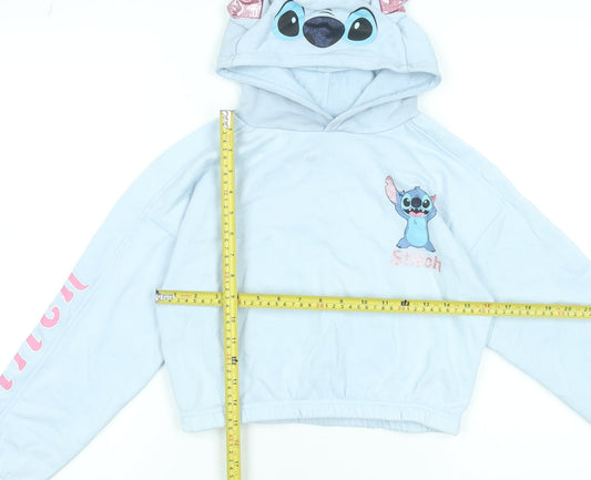 Disney Stitch Girls Light Blue Hoodie 9-10 Years Pullover Graphic Hooded