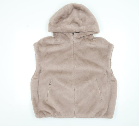 Primark Womens Beige Faux Fur Hooded Waistcoat XL