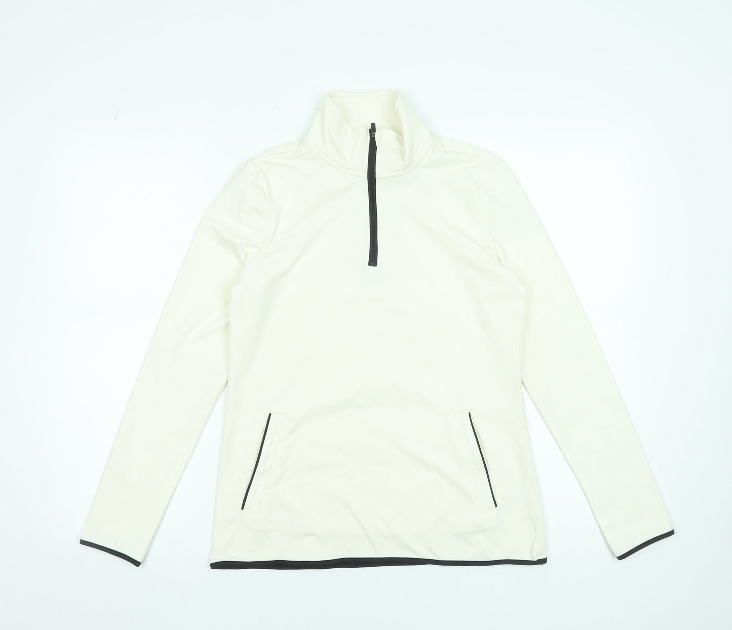 Souluxe Women Ivory High Neck 1/4 Zip Long Sleeve Activewear Top S