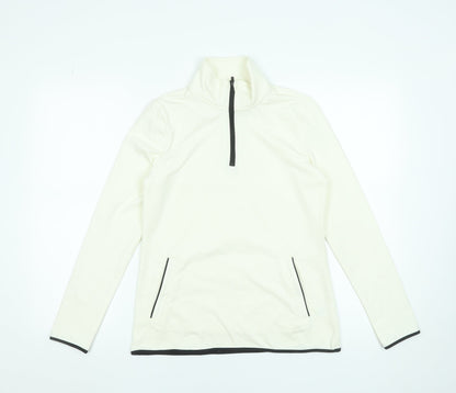 Souluxe Women Ivory High Neck 1/4 Zip Long Sleeve Activewear Top S