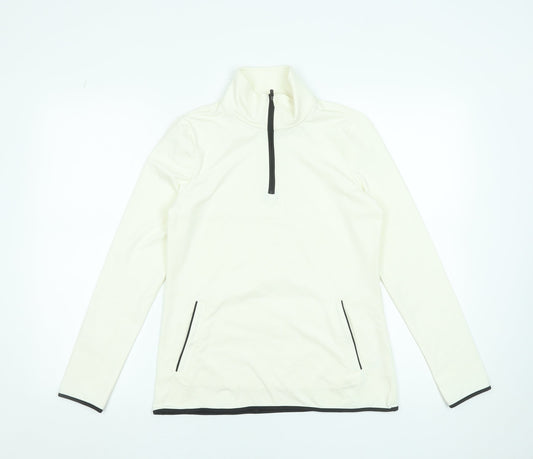 Souluxe Women Ivory High Neck 1/4 Zip Long Sleeve Activewear Top S