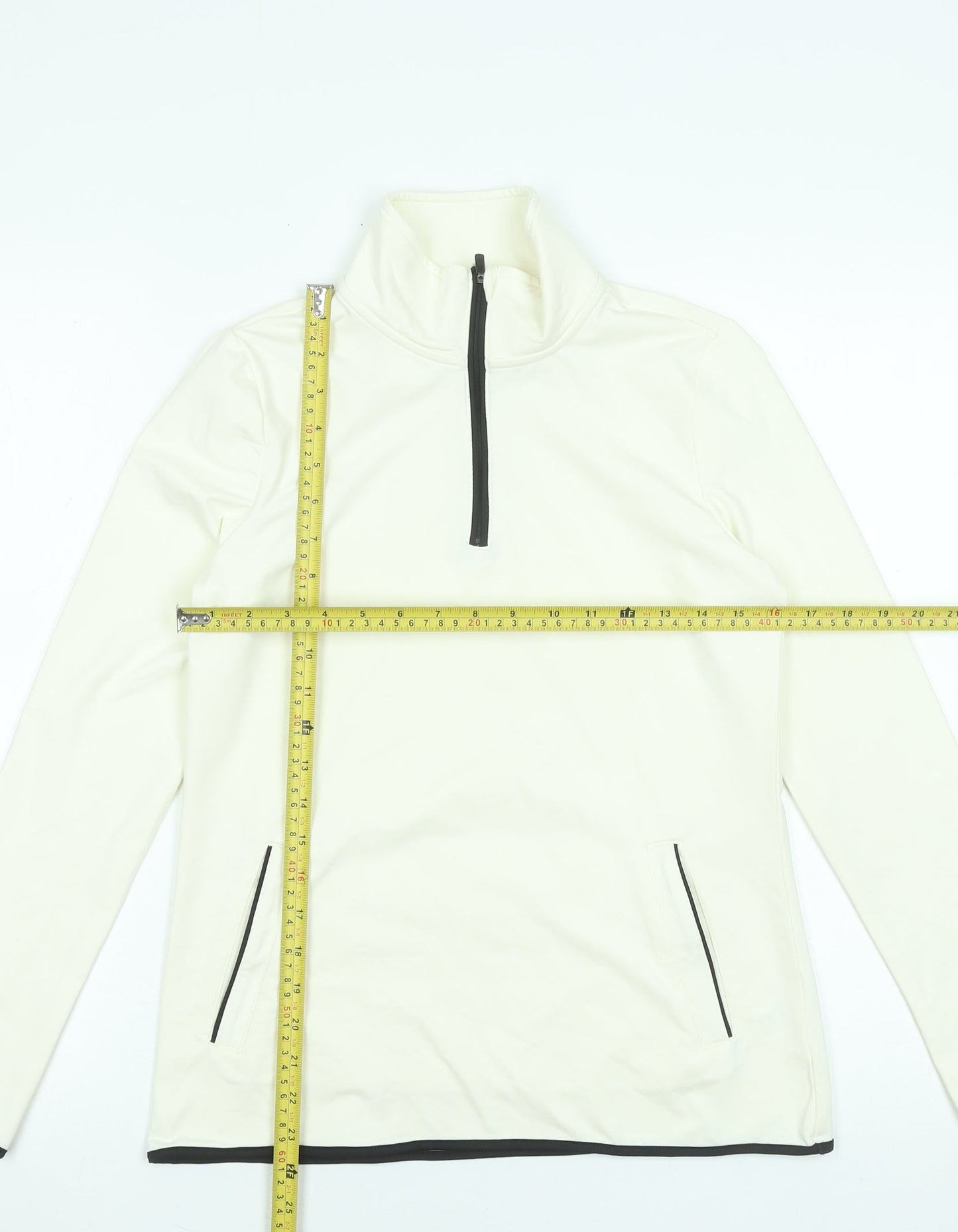 Souluxe Women Ivory High Neck 1/4 Zip Long Sleeve Activewear Top S