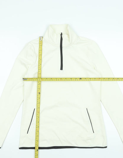 Souluxe Women Ivory High Neck 1/4 Zip Long Sleeve Activewear Top S