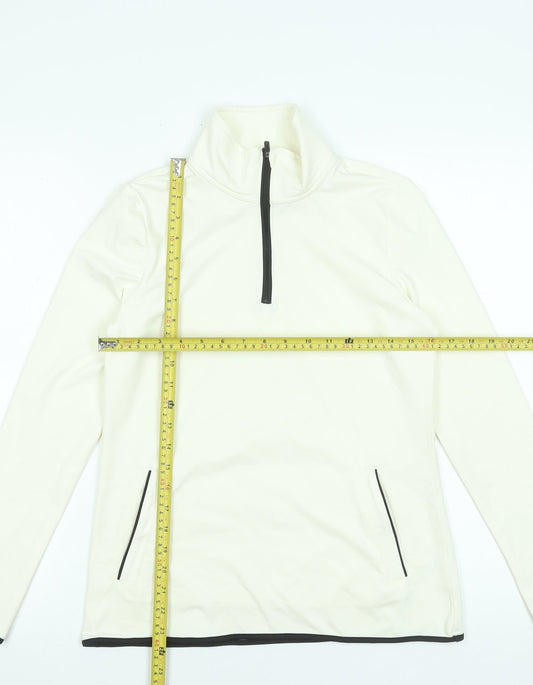 Souluxe Women Ivory High Neck 1/4 Zip Long Sleeve Activewear Top S