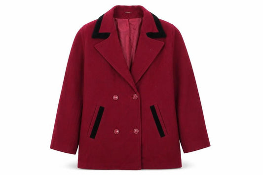 Womens UK Size 16 Vintage Red Pea Coat