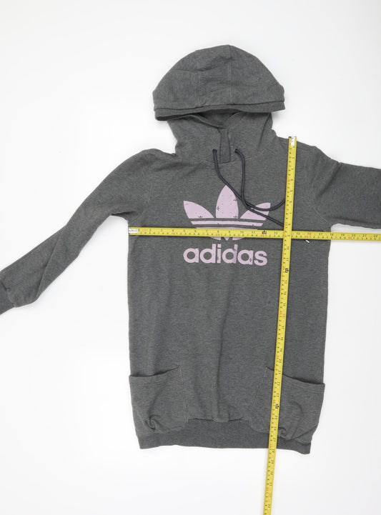 Adidas Women Grey Pullover Hoodie Size 10 Cotton Blend Logo Print