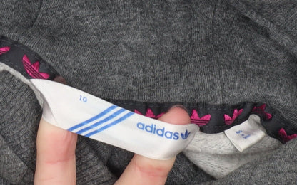 Adidas Women Grey Pullover Hoodie Size 10 Cotton Blend Logo Print