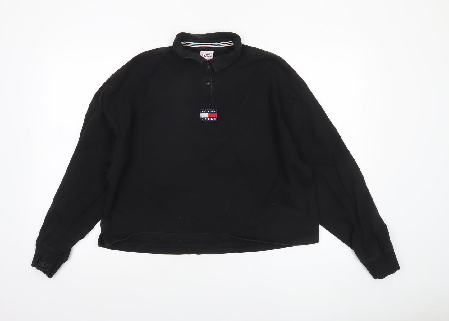 Womens UK Size L Tommy Jeans Black Henley Sweatshirt