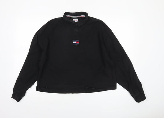 Womens UK Size L Tommy Jeans Black Henley Sweatshirt