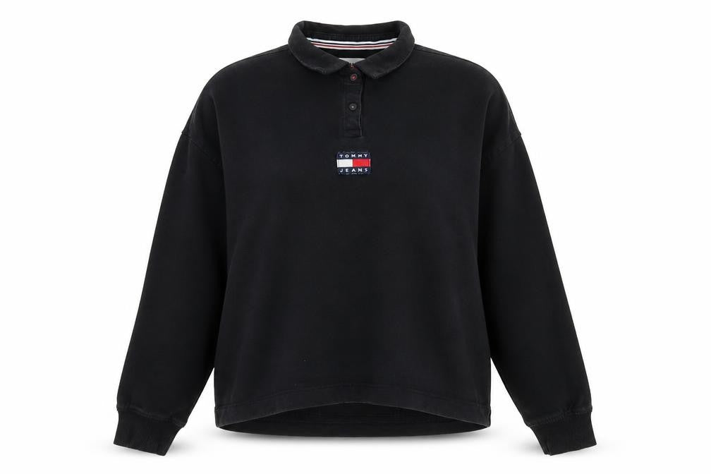 Womens UK Size L Tommy Jeans Black Henley Sweatshirt