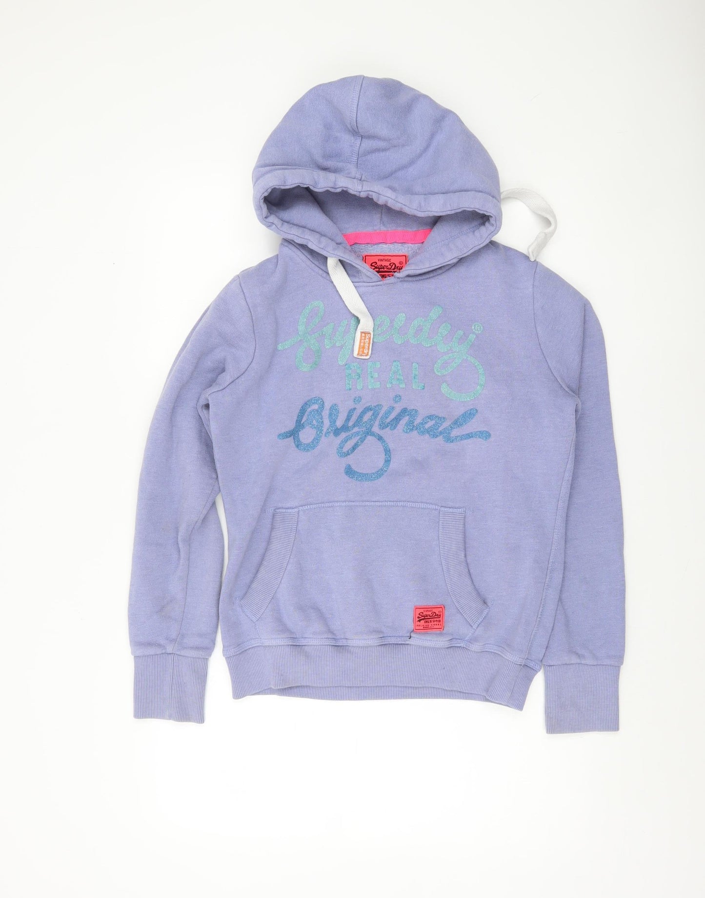 Superdry Women Purple Pullover Hoodie M Vintage Glitter Logo Cotton Blend