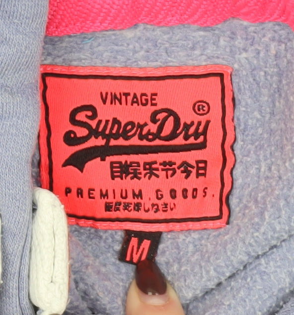 Superdry Women Purple Pullover Hoodie M Vintage Glitter Logo Cotton Blend