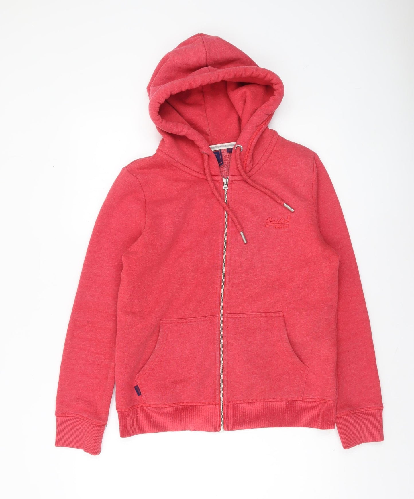 Superdry Womens Red Full Zip Hoodie Size 14 Lined Cotton Blend