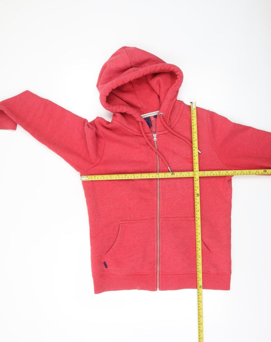 Superdry Womens Red Full Zip Hoodie Size 14 Lined Cotton Blend