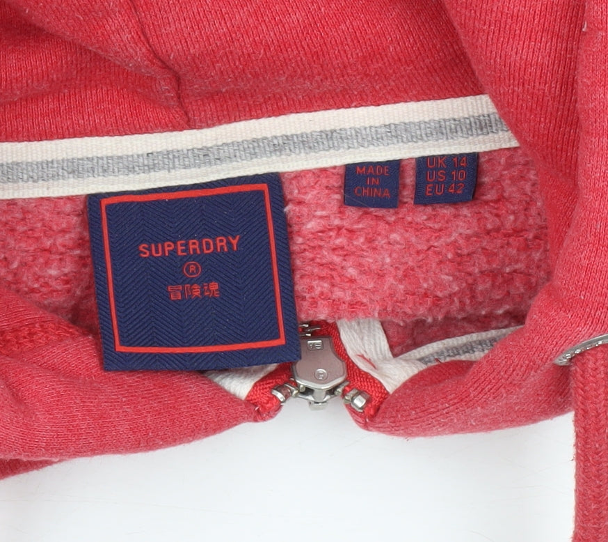 Superdry Womens Red Full Zip Hoodie Size 14 Lined Cotton Blend