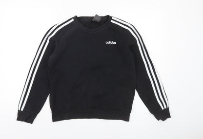 Adidas Boys Black Crew Neck Pullover Sweatshirt 9-10 Years Logo Fleece Top