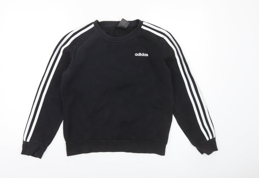 Adidas Boys Black Crew Neck Pullover Sweatshirt 9-10 Years Logo Fleece Top
