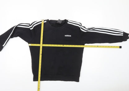 Adidas Boys Black Crew Neck Pullover Sweatshirt 9-10 Years Logo Fleece Top