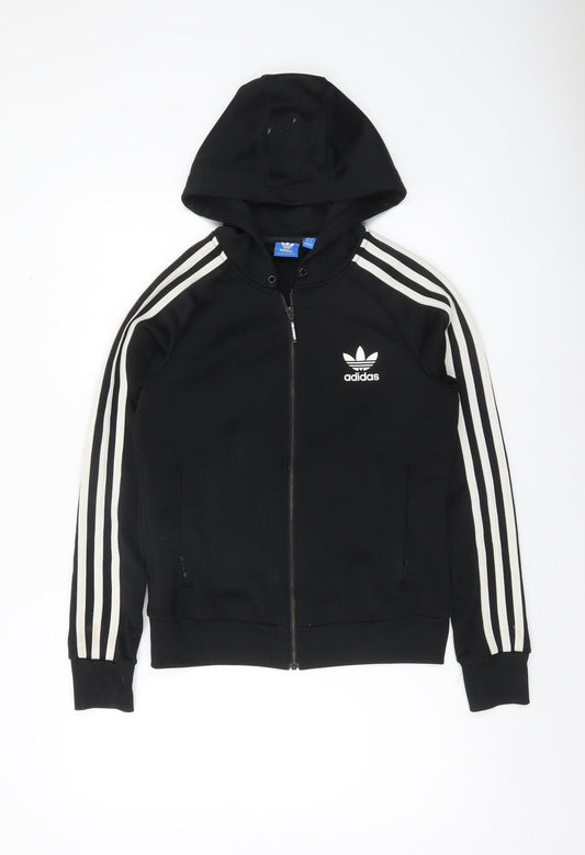 Adidas Womens Black Full Zip Hoodie Size 10 Hooded Sweatshirt