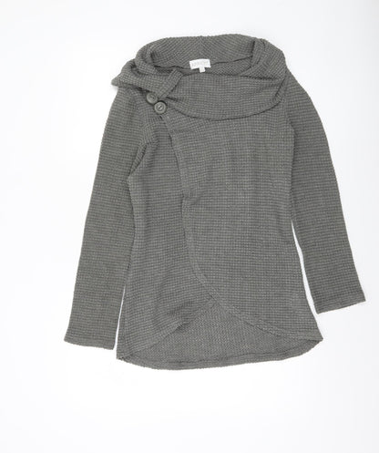 Apricot Womens Grey Cowl Neck Waffle-Knit Pullover Jumper Size 12