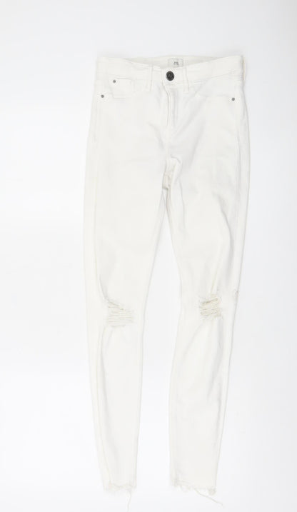 River Island Women's White Skinny Distressed Jeans Size 8