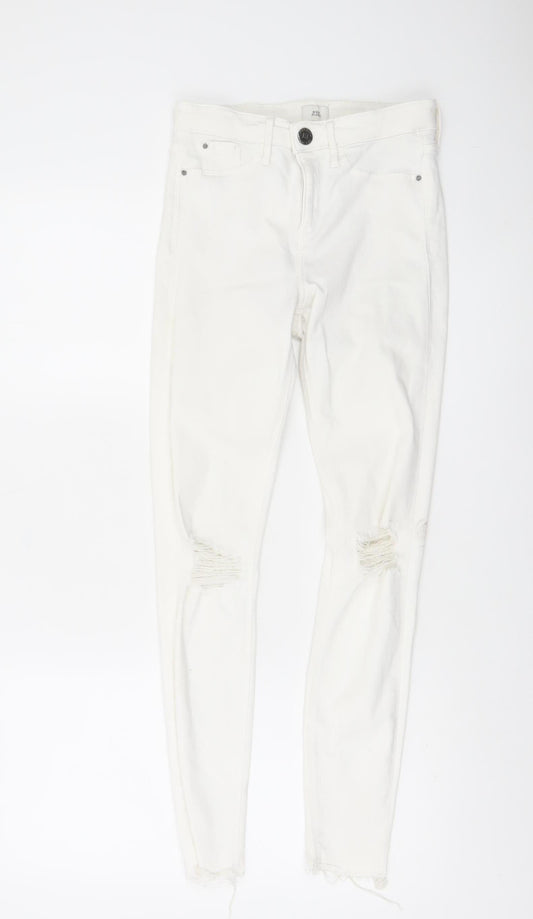 River Island Women's White Skinny Distressed Jeans Size 8