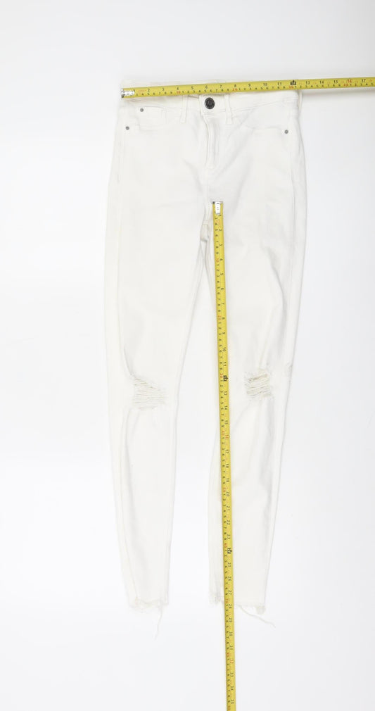 River Island Women's White Skinny Distressed Jeans Size 8