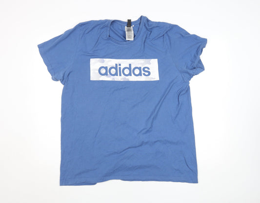 Adidas Men Blue XL Short Sleeve Cotton Graphic Sports T-Shirt