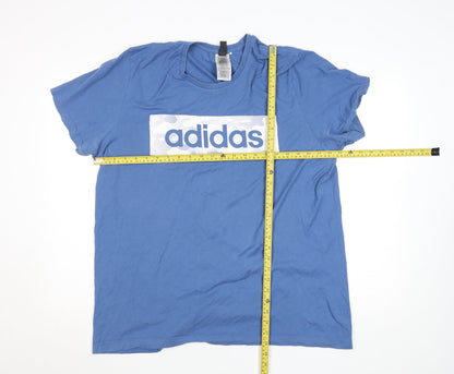 Adidas Men Blue XL Short Sleeve Cotton Graphic Sports T-Shirt