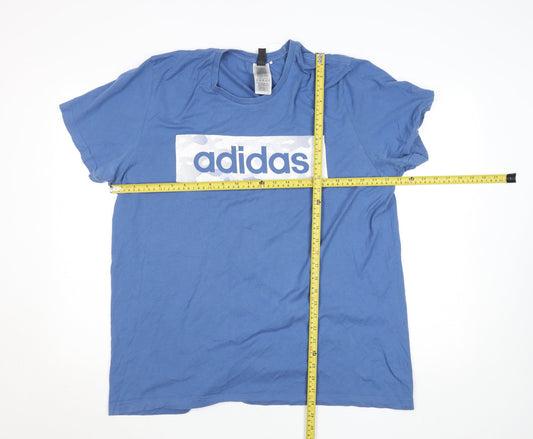 Adidas Men Blue XL Short Sleeve Cotton Graphic Sports T-Shirt