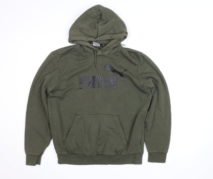Puma Women's Khaki Green Small Pullover Hoodie with Logo Print