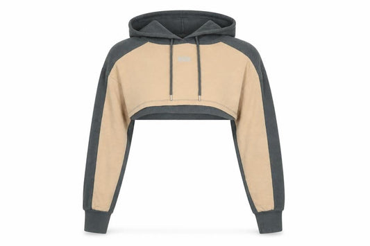Front view of ASOS 4505 women’s beige grey cropped pullover hoodie uk 10
