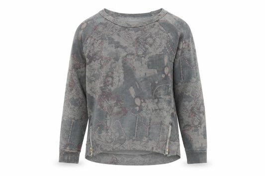 Front view of A Postcard from Brighton Grey Floral Zip Pullover Sweatshirt, size L