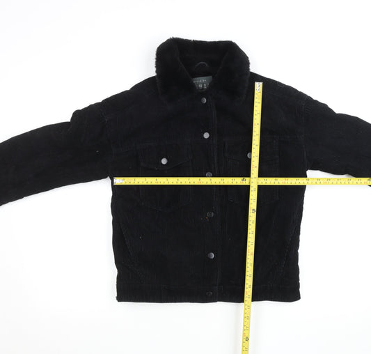 Primark Women Black Corduroy Faux Fur Lined Button Jacket Size 4